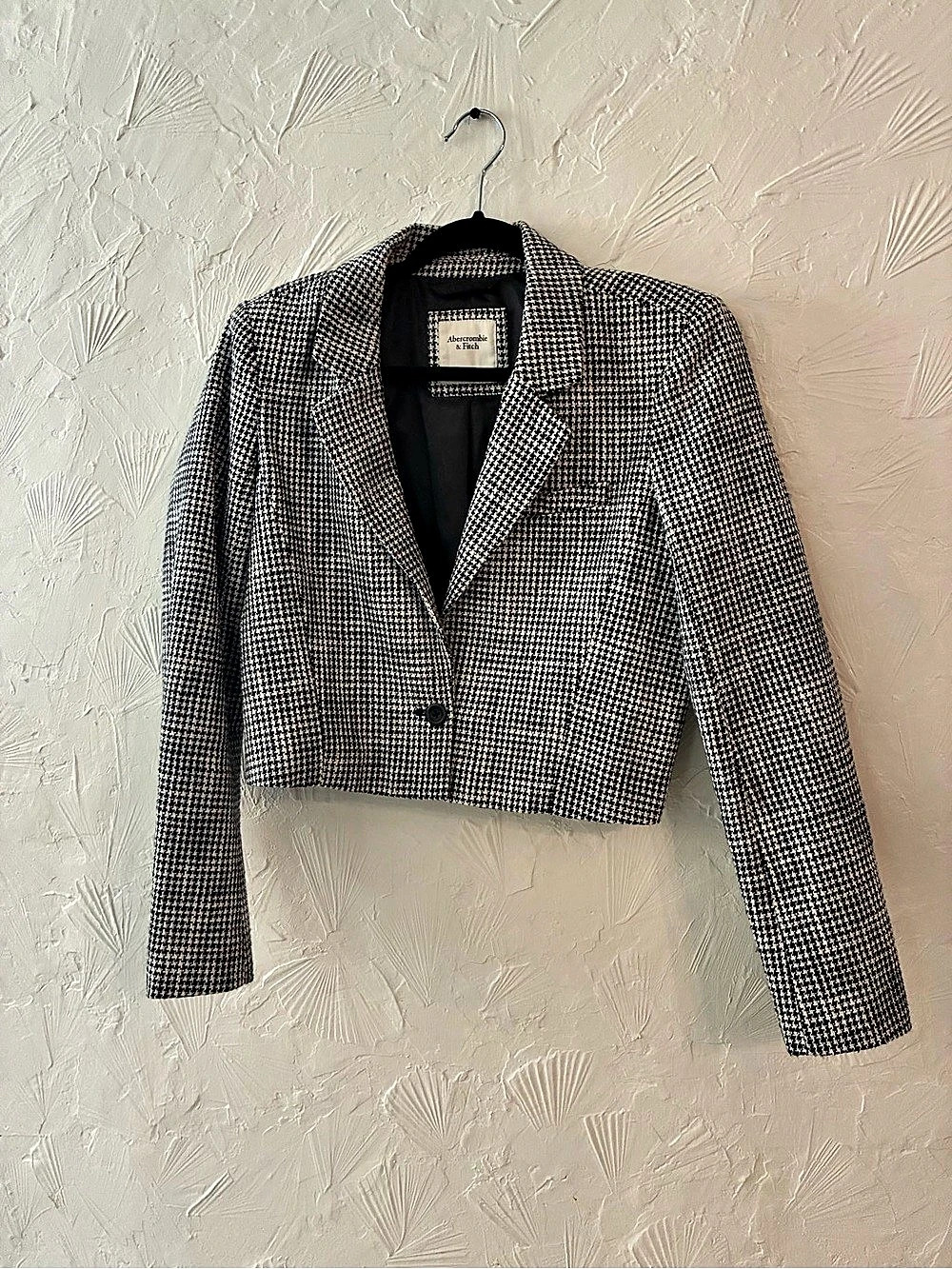 Abercrombie & Fitch Houndstooth Cropped Blazer Black & White